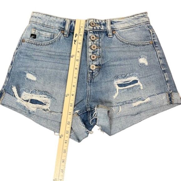 Kancan Button Fly Distressed Denim Jean Shorts Medium Light Wash Size 3 / 25 - Picture 5 of 8